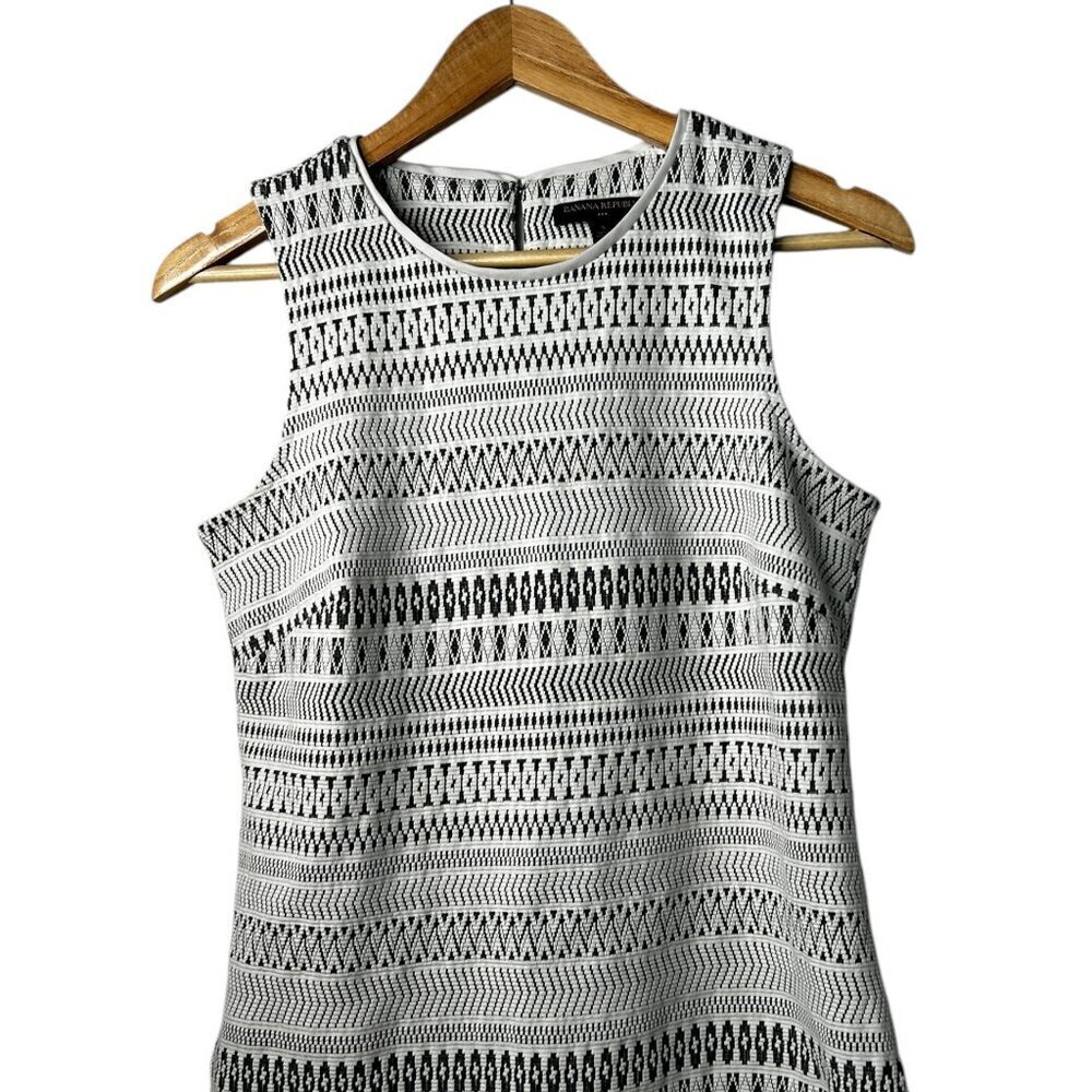BANANA REPUBLIC Women White & Gray Texture‎ Geometric Shell Sleeveless Luxe Top